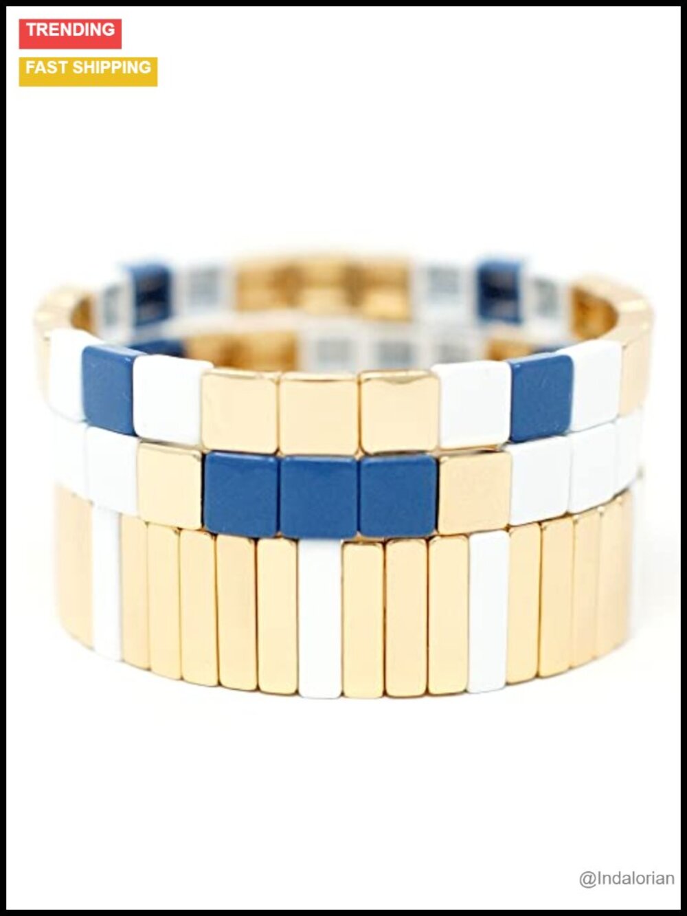 Gold Tone Enamel Stackable Tile Stretch Bracelets for Women Layering Jewelry